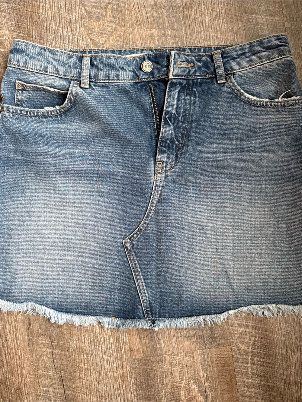 Zara Light Blue Frayed Hem Denim Skirt